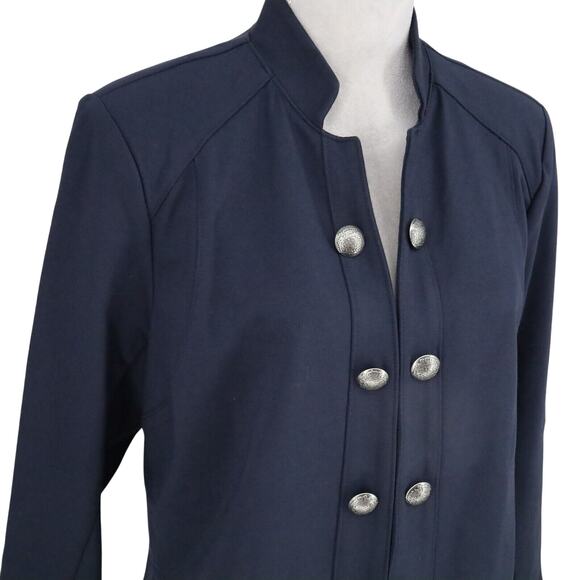 Lane Bryant Jacket Womens 16 Navy Blue Hook Eye Stretch Knit Silver Buttons - Picture 6 of 16